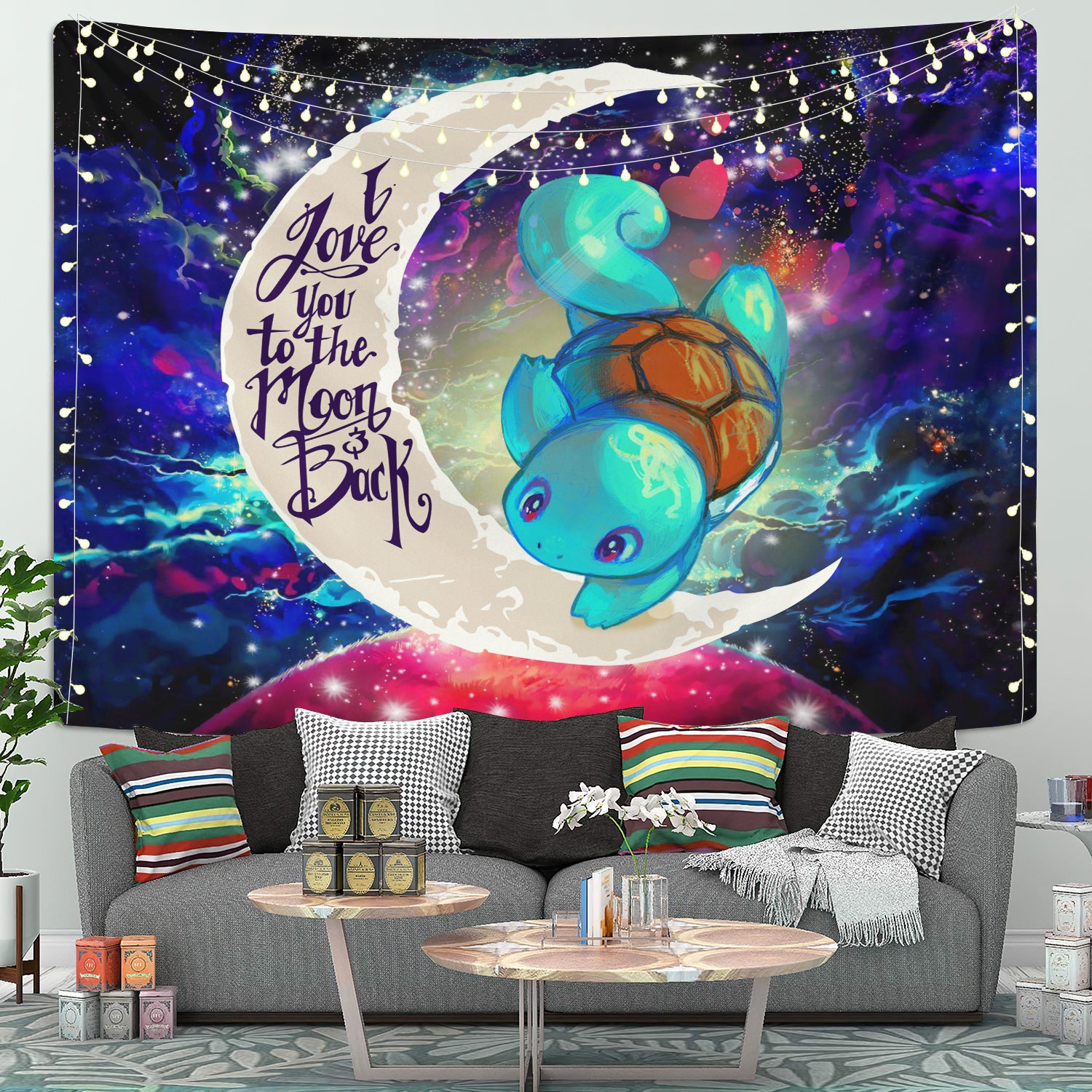 Squirtle Pokemon Love You To The Moon Galaxy Tapestry Room Decor Nearkii