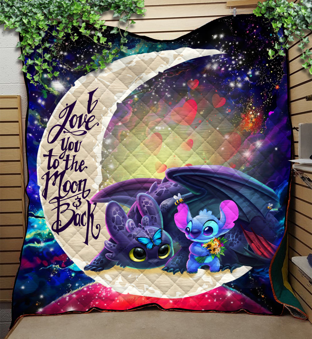 Stitch And Toothless Love You To The Moon Galaxy Quilt Blanket Nearkii