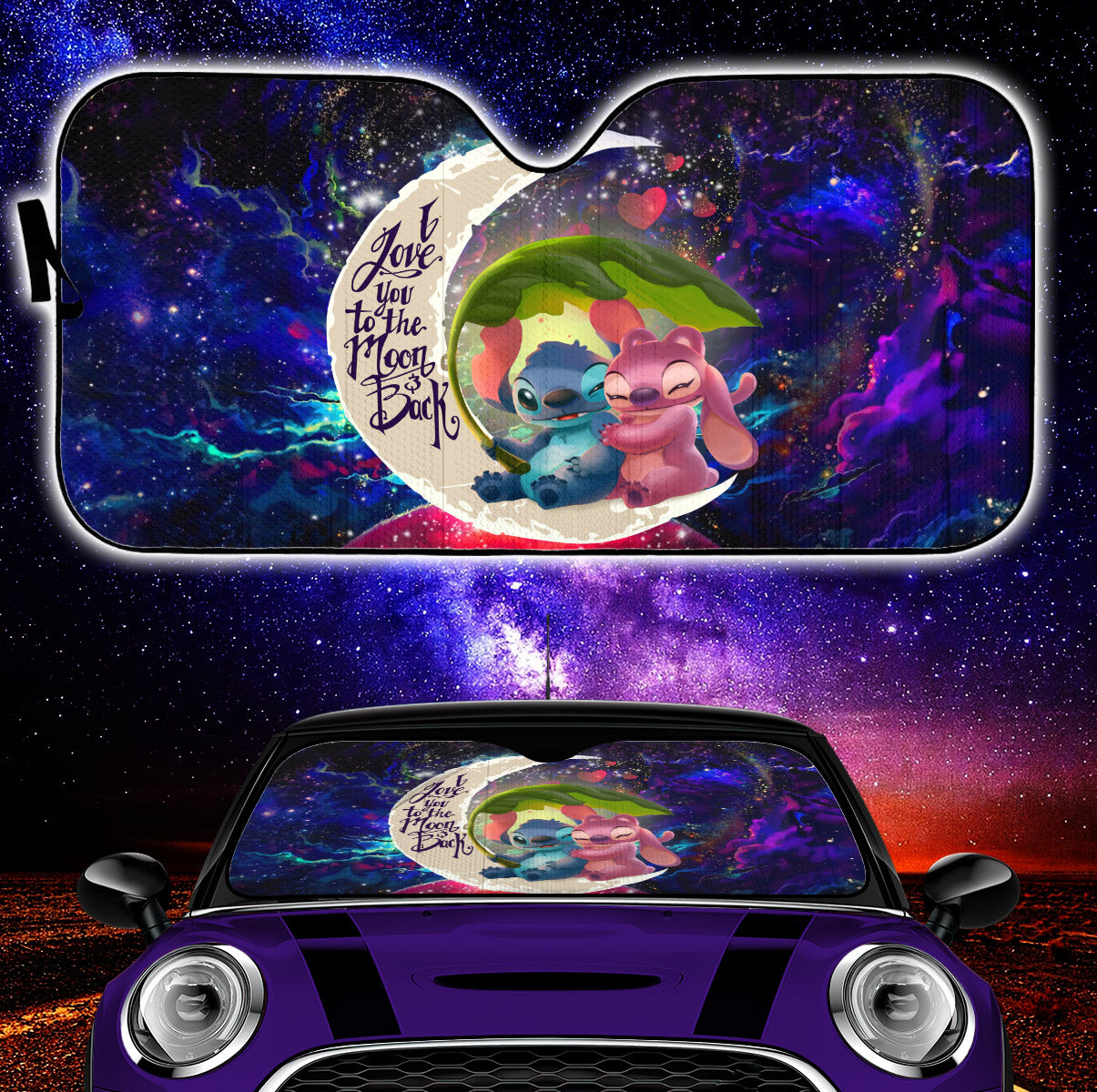 Stitch Angel Love You To The Moon Galaxy Car Auto Sunshades Nearkii