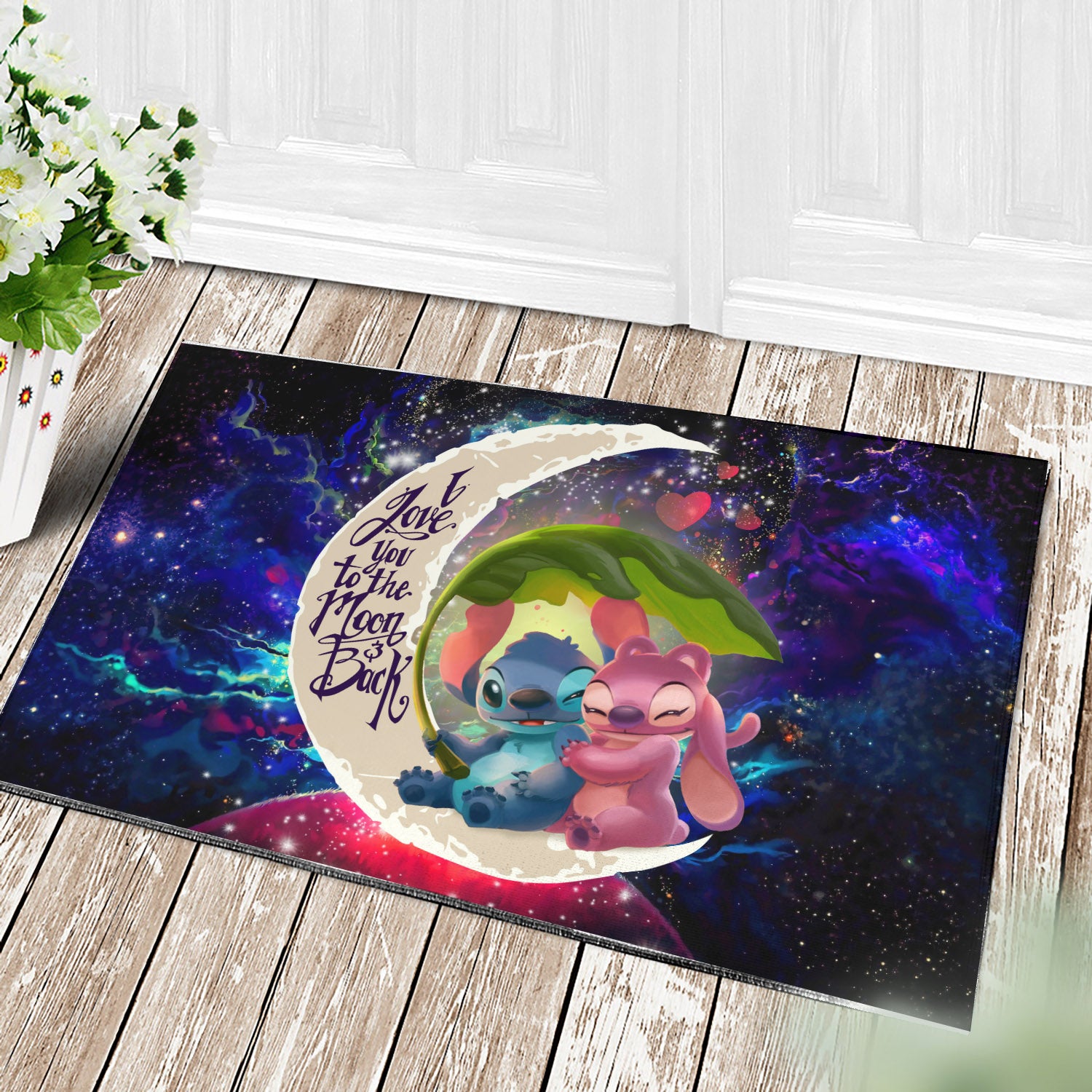 Stitch Angel Love You To The Moon Galaxy Doormat Home Decor Nearkii