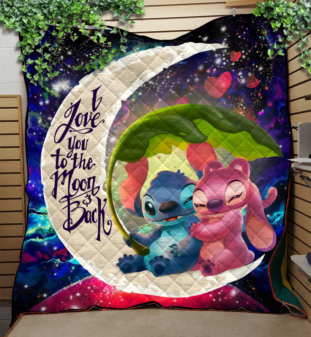 Stitch Angel Love You To The Moon Galaxy Quilt Blanket Nearkii