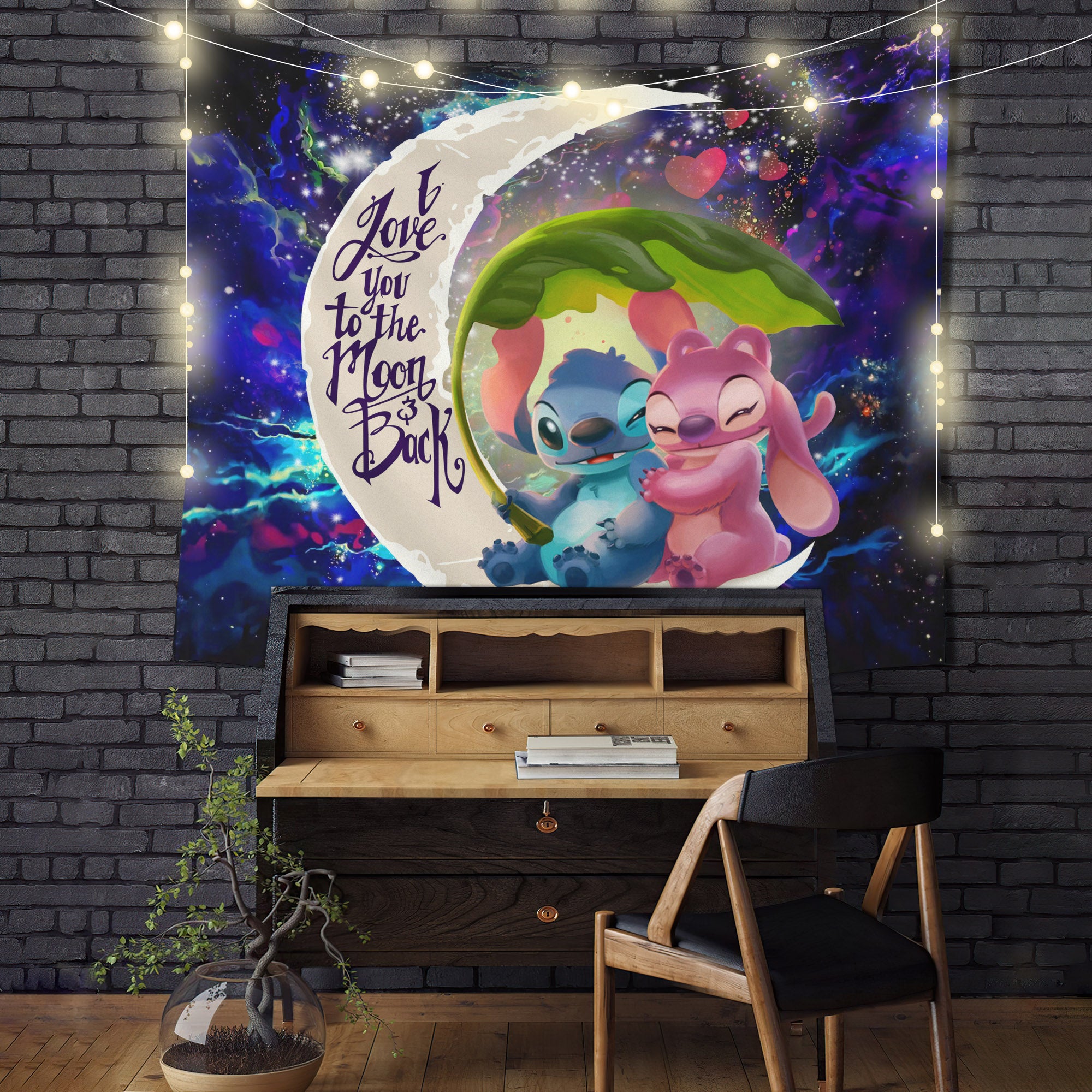 Stitch Angel Love You To The Moon Galaxy Tapestry Room Decor Nearkii