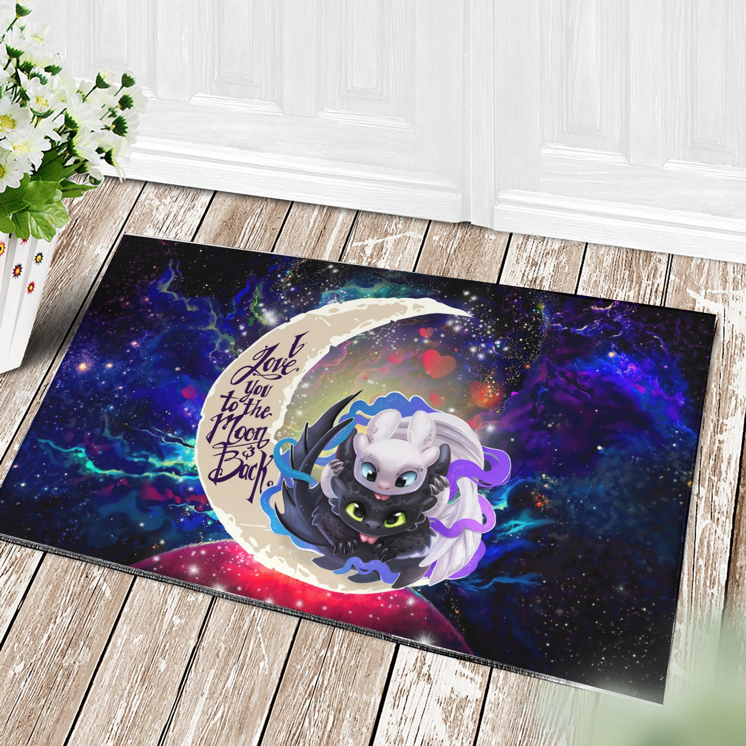 Toothless And Light Fury How To Train Your Dragon Love You To The Moon Galaxy Doormat Home Decor Nearkii