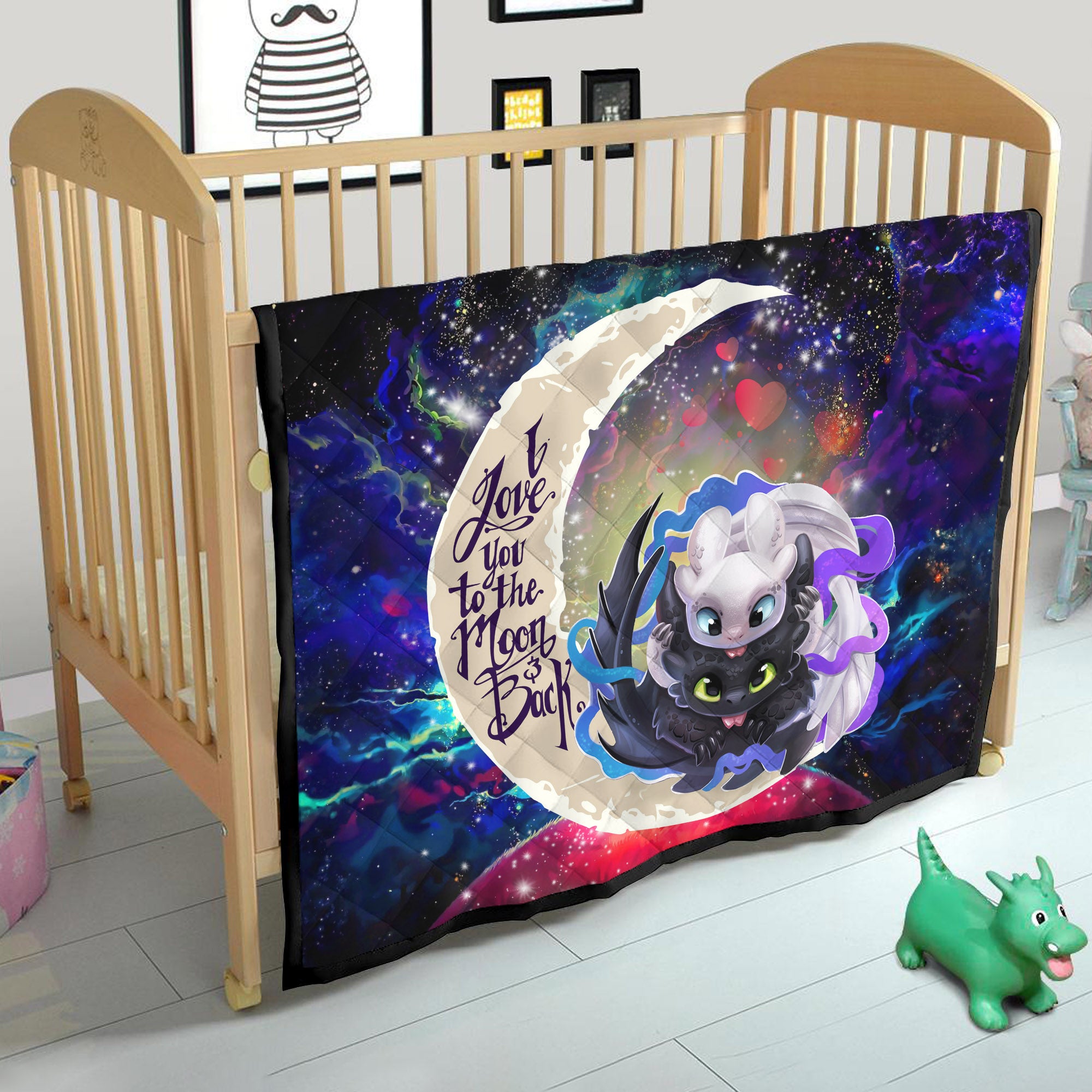 Toothless And Light Fury How To Train Your Dragon Love You To The Moon Galaxy Quilt Blanket Nearkii