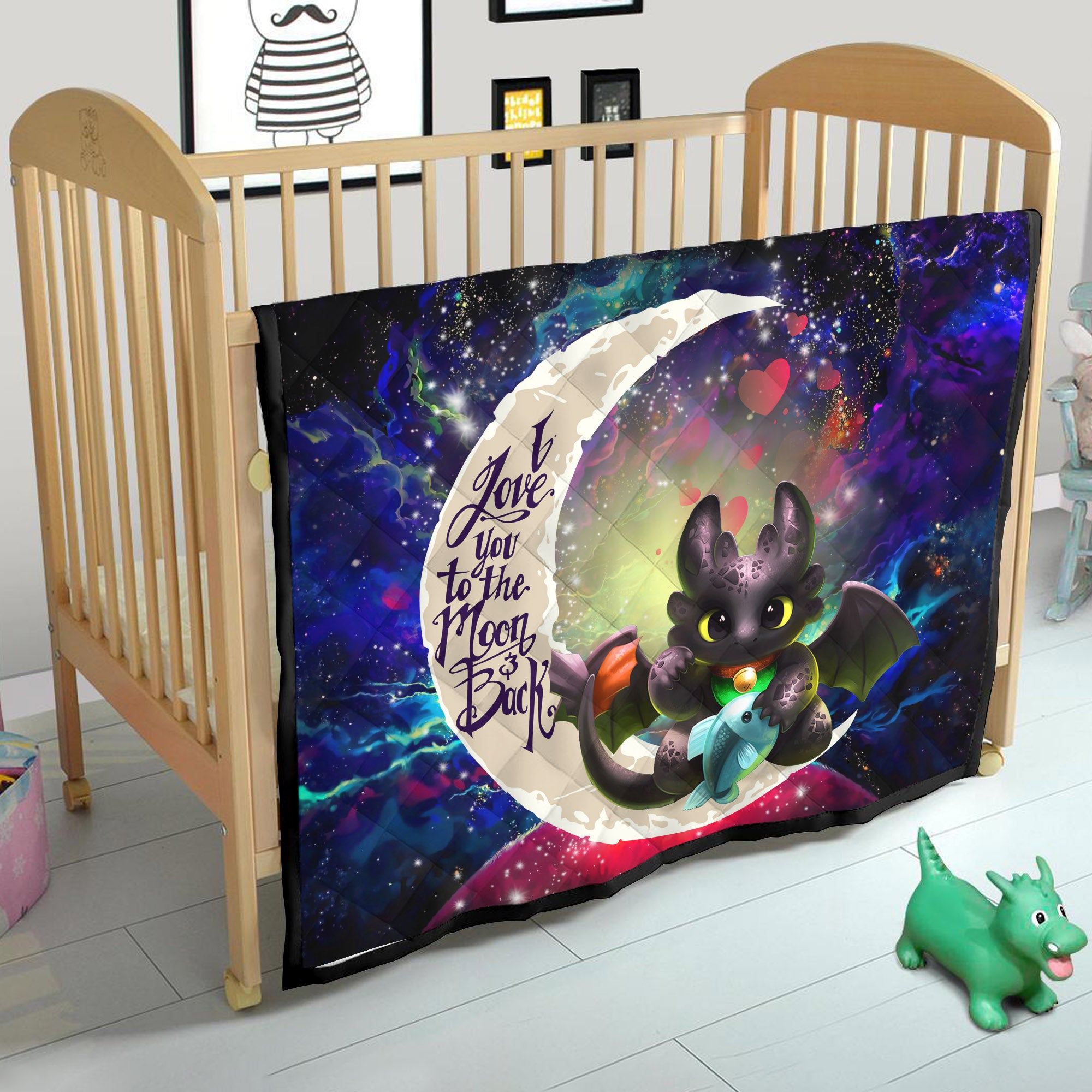 Toothless With Fish Love You To The Moon Galaxy Quilt Blanket Nearkii