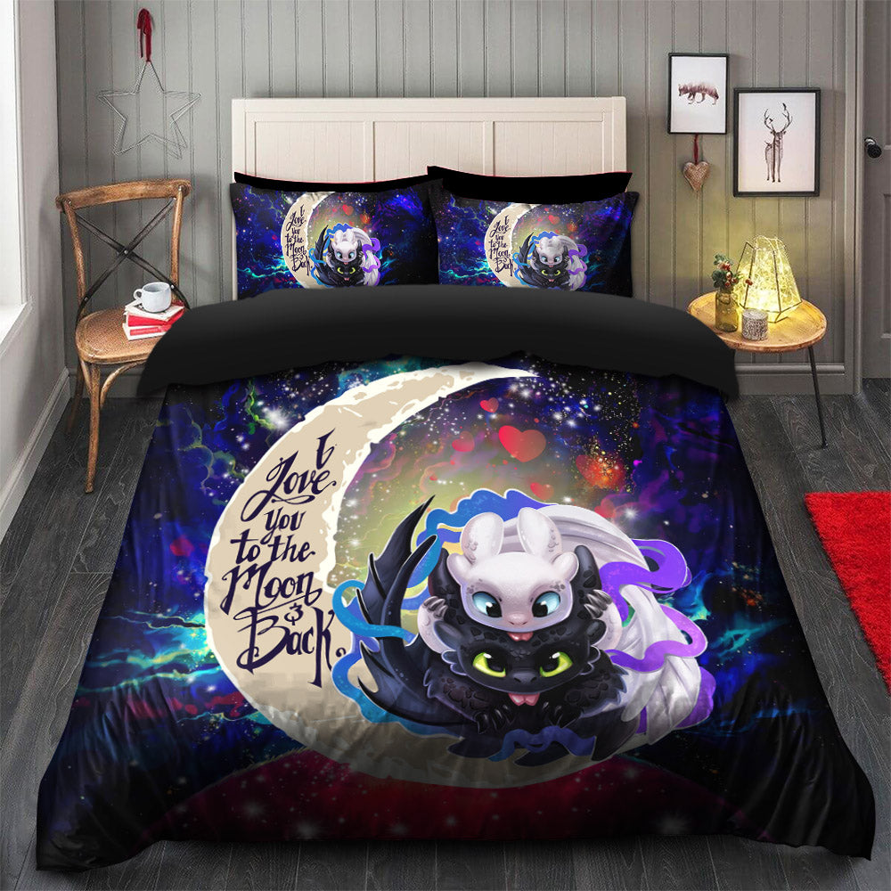Toothless And Light Fury How To Train Your Dragon Love You To The Moon Galaxy Bedding Set Duvet Cover And 2 Pillowcases Nearkii