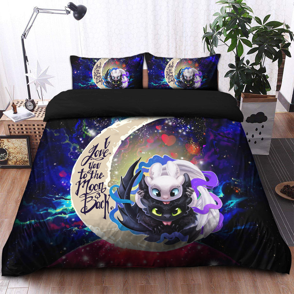 Toothless And Light Fury How To Train Your Dragon Love You To The Moon Galaxy Bedding Set Duvet Cover And 2 Pillowcases Nearkii