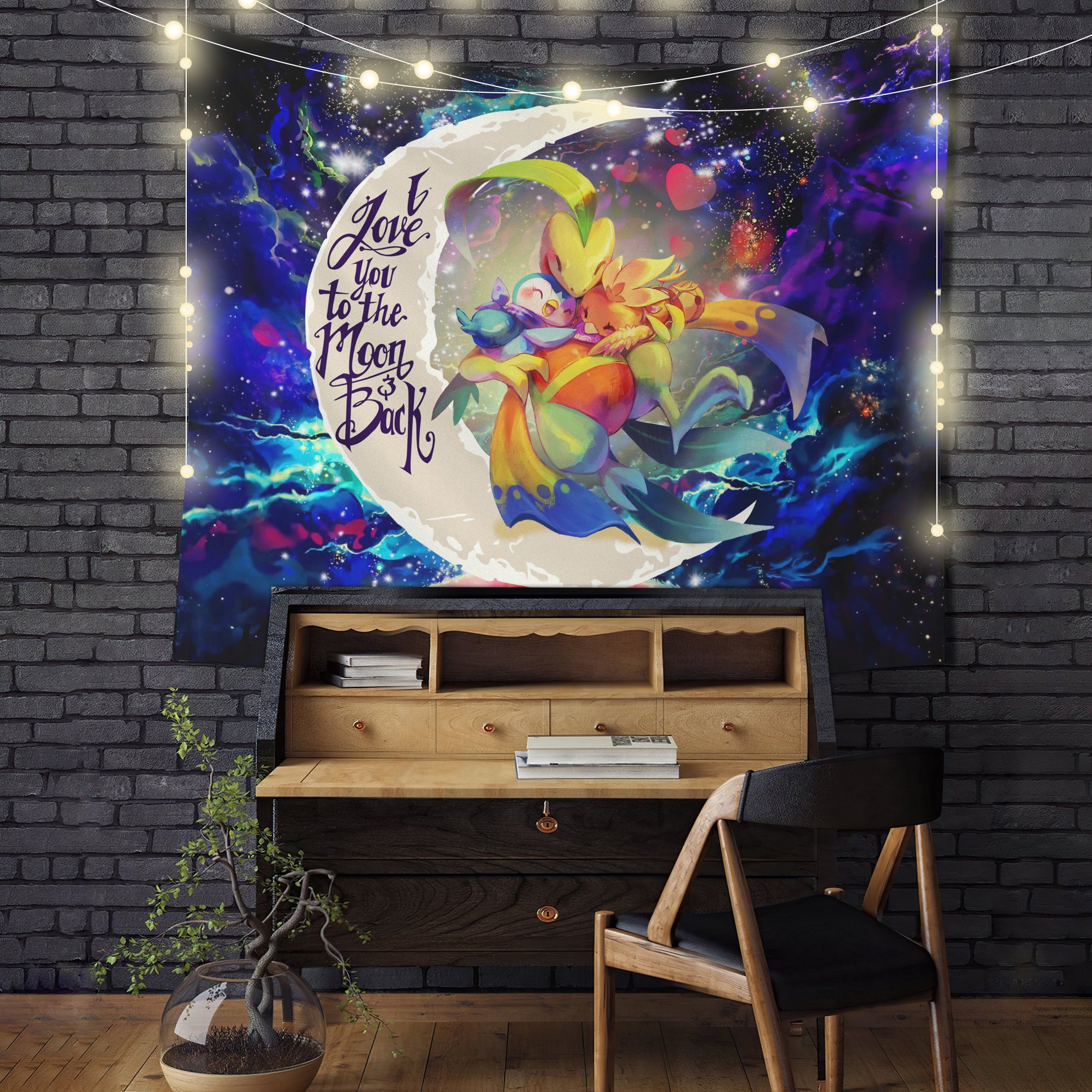 Torchic Grovyle Piplup Pokemon Love You To The Moon Galaxy Tapestry Room Decor Nearkii