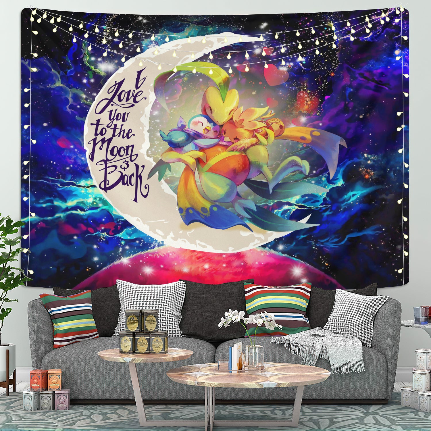 Torchic Grovyle Piplup Pokemon Love You To The Moon Galaxy Tapestry Room Decor Nearkii