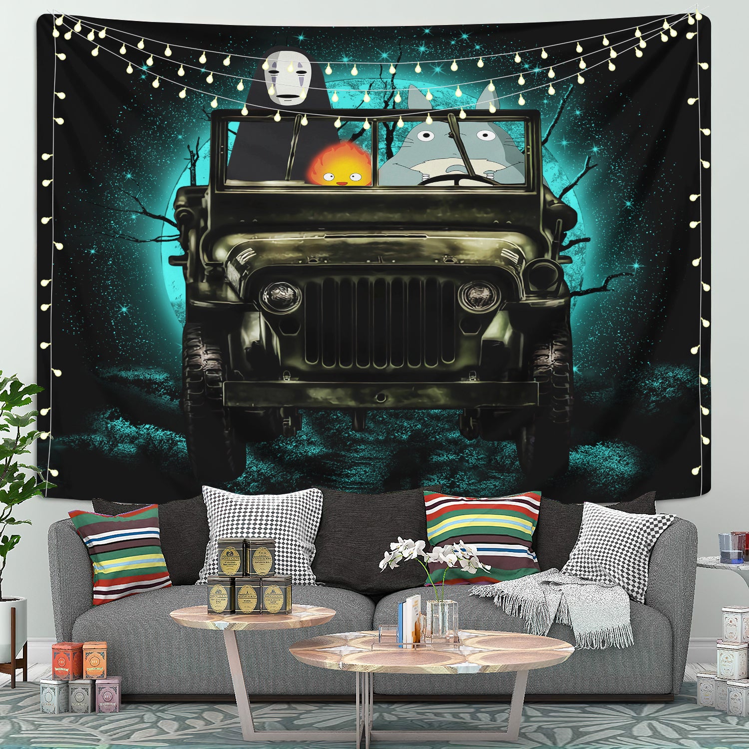 Totoro No Face Ghibli Ride Moonlight Halloween Jeep Funny Tapestry Room Decor Nearkii