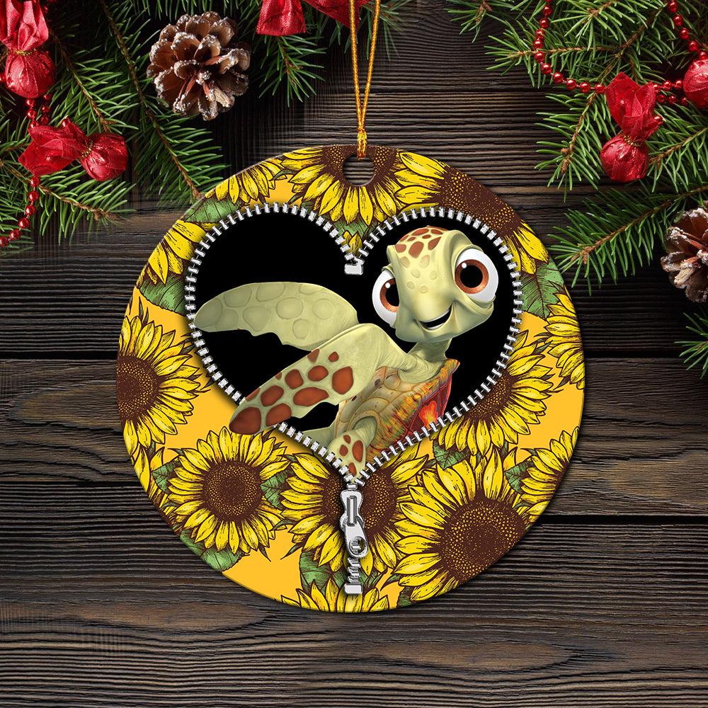 Turtle Sunflower Zipper Mica Circle Ornament Perfect Gift For Holiday Nearkii