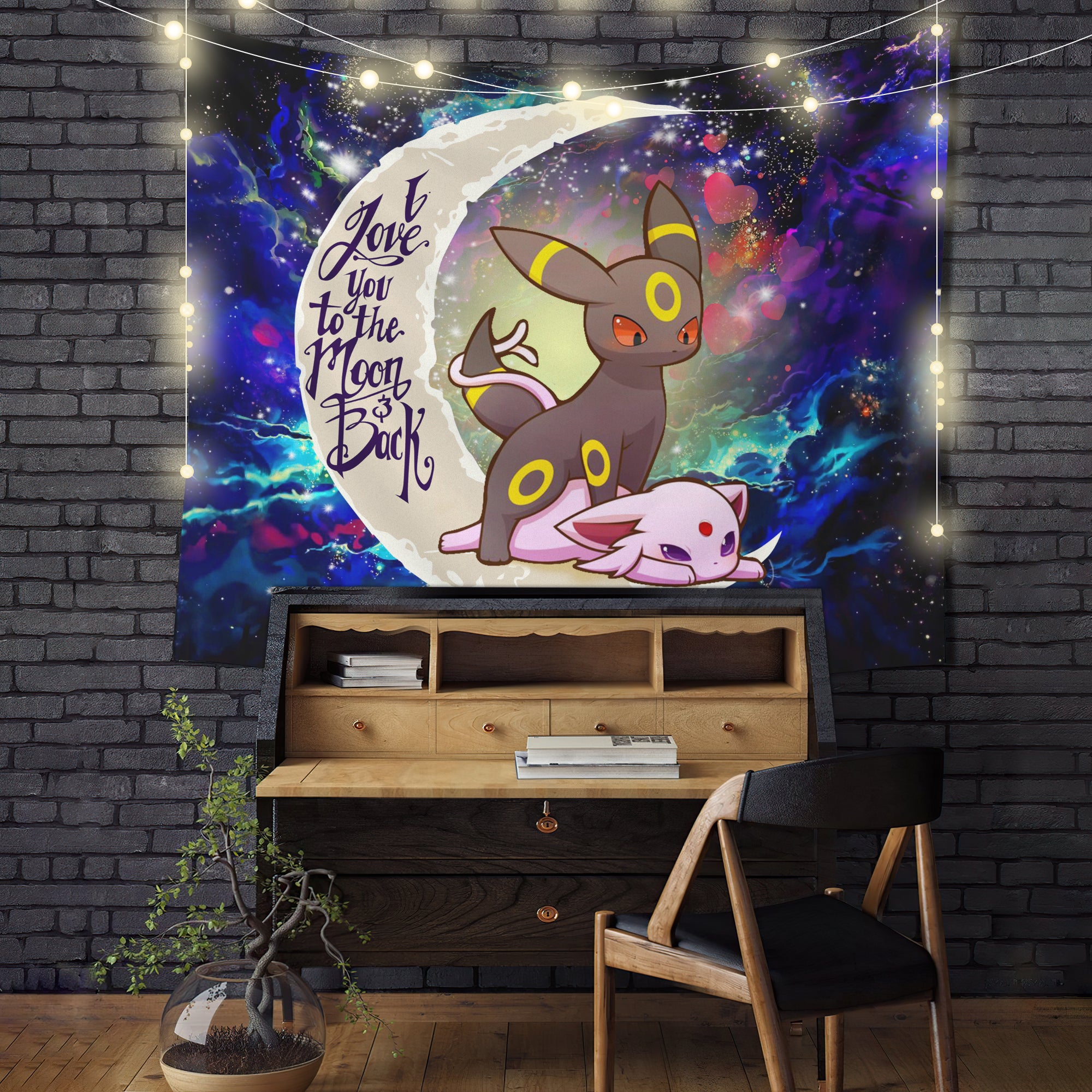 Umbreon Espeon Eevee Evolution Love You To The Moon Galaxy Tapestry Room Decor Nearkii
