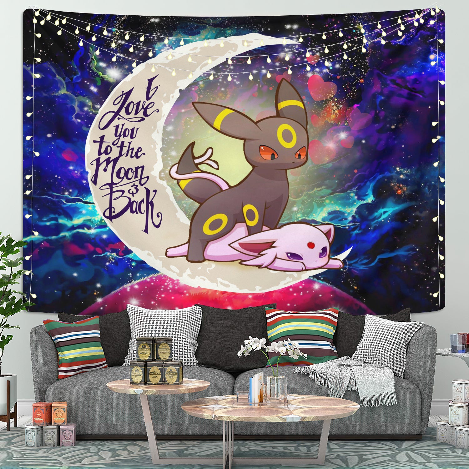 Umbreon Espeon Eevee Evolution Love You To The Moon Galaxy Tapestry Room Decor Nearkii
