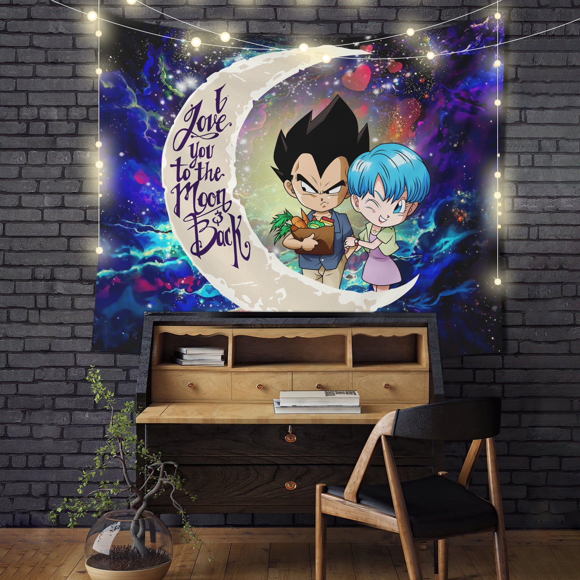 Vegeta And Bulma Dragon Ball Love You To The Moon Galaxy Tapestry Room Decor Nearkii