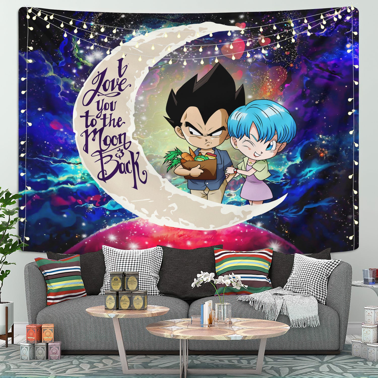 Vegeta And Bulma Dragon Ball Love You To The Moon Galaxy Tapestry Room Decor Nearkii