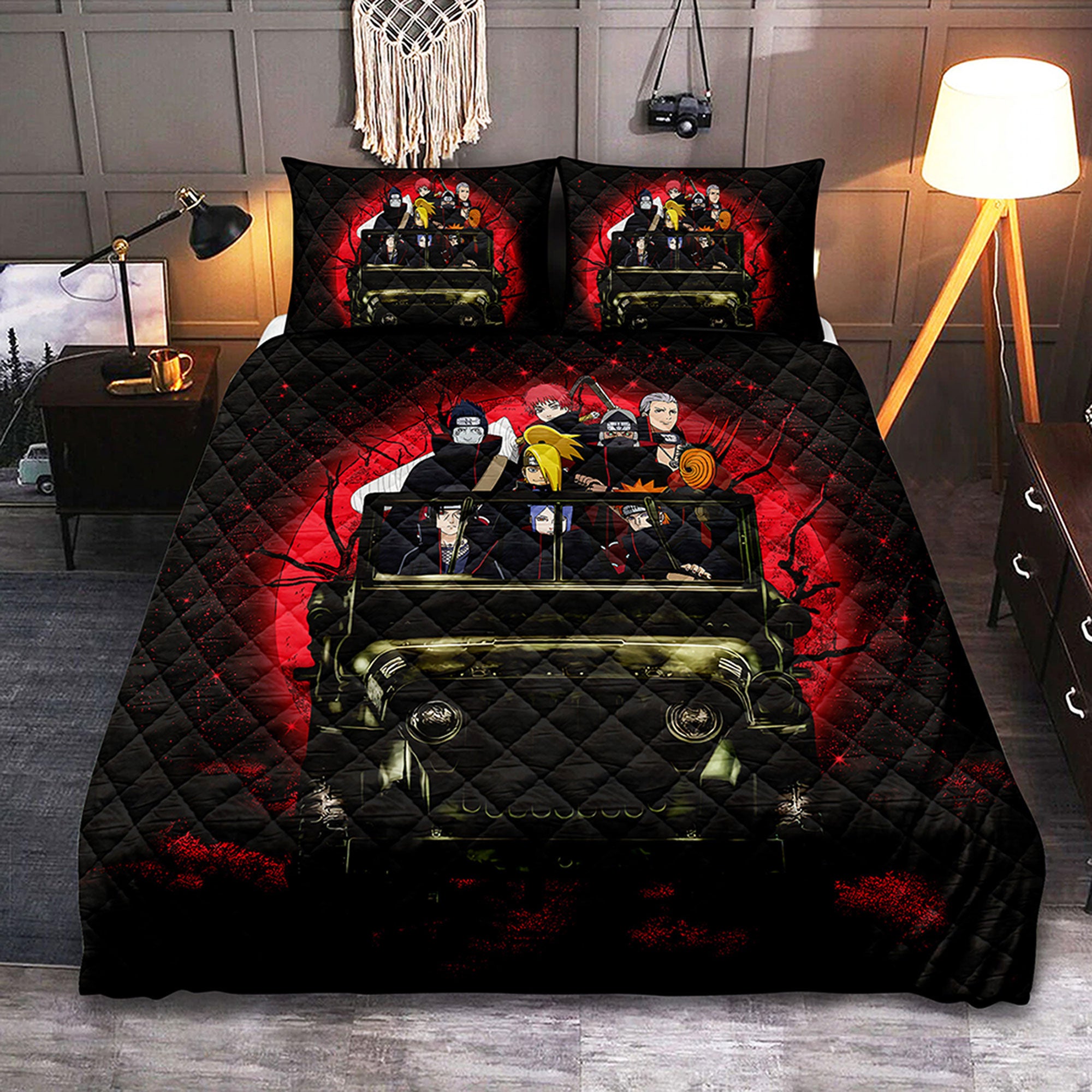 Akatsuki Team Ride Jeep Funny Naruto Anime Moonlight Halloween Quilt Bed Sets Nearkii