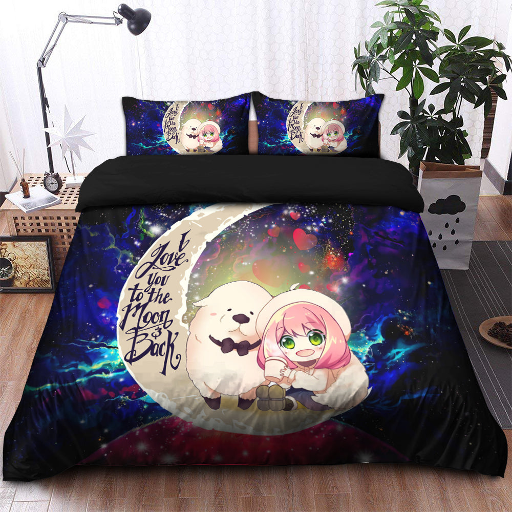 Anya Spy x Family Dog Love You To The Moon Galaxy Bedding Set Duvet Cover And 2 Pillowcases Nearkii
