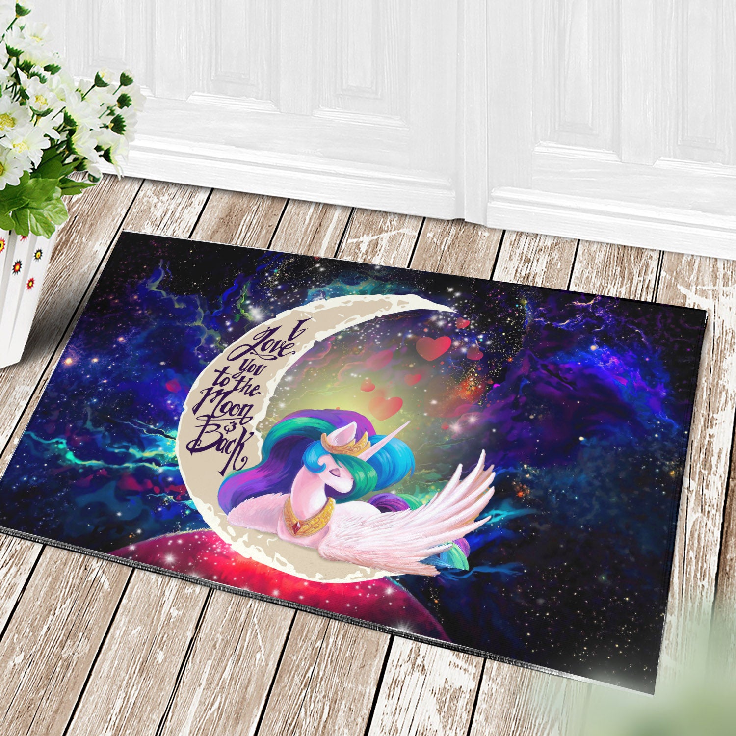 Beauty Unicorn Love You To The Moon Galaxy Doormat Home Decor Nearkii