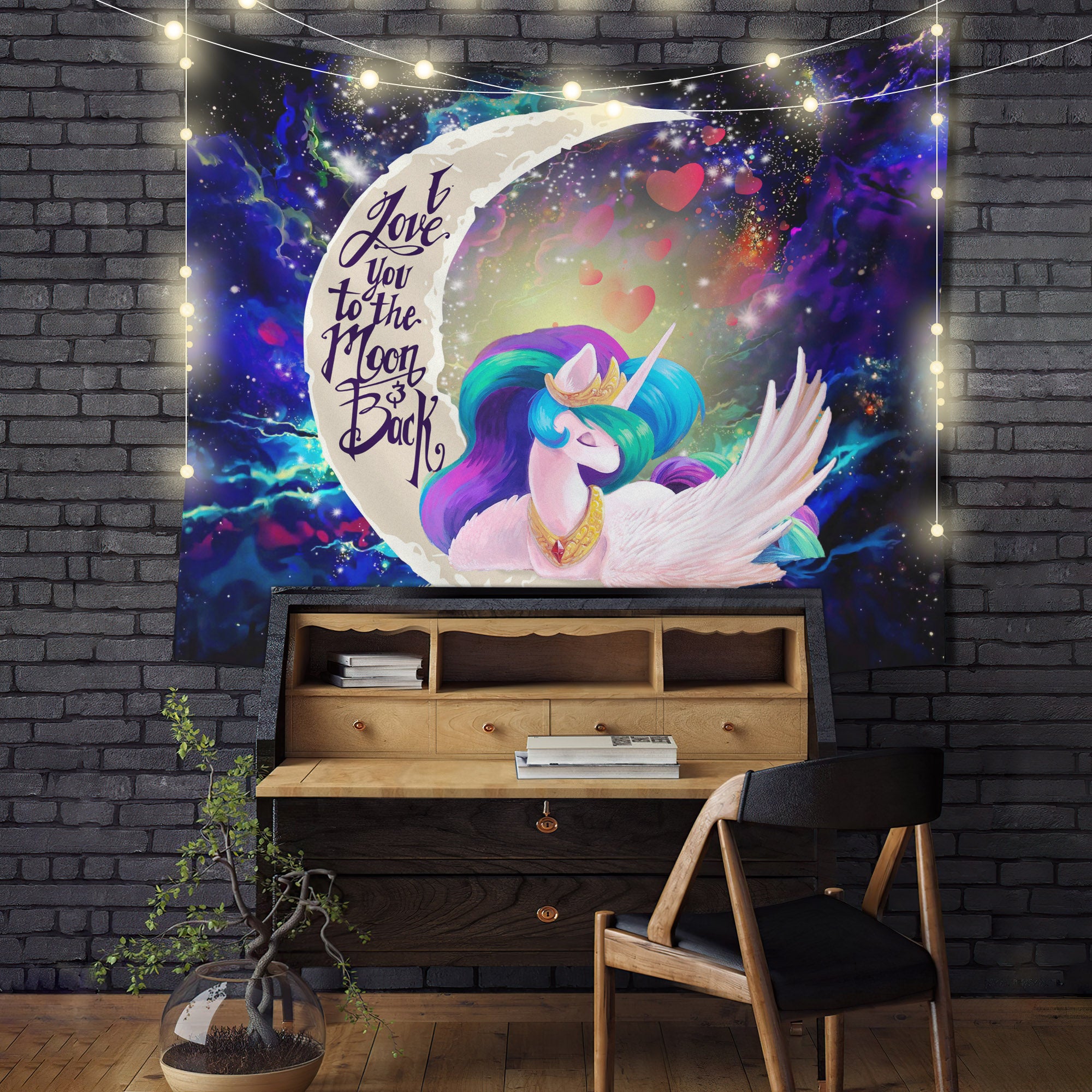 Beauty Unicorn Love You To The Moon Galaxy Tapestry Room Decor Nearkii