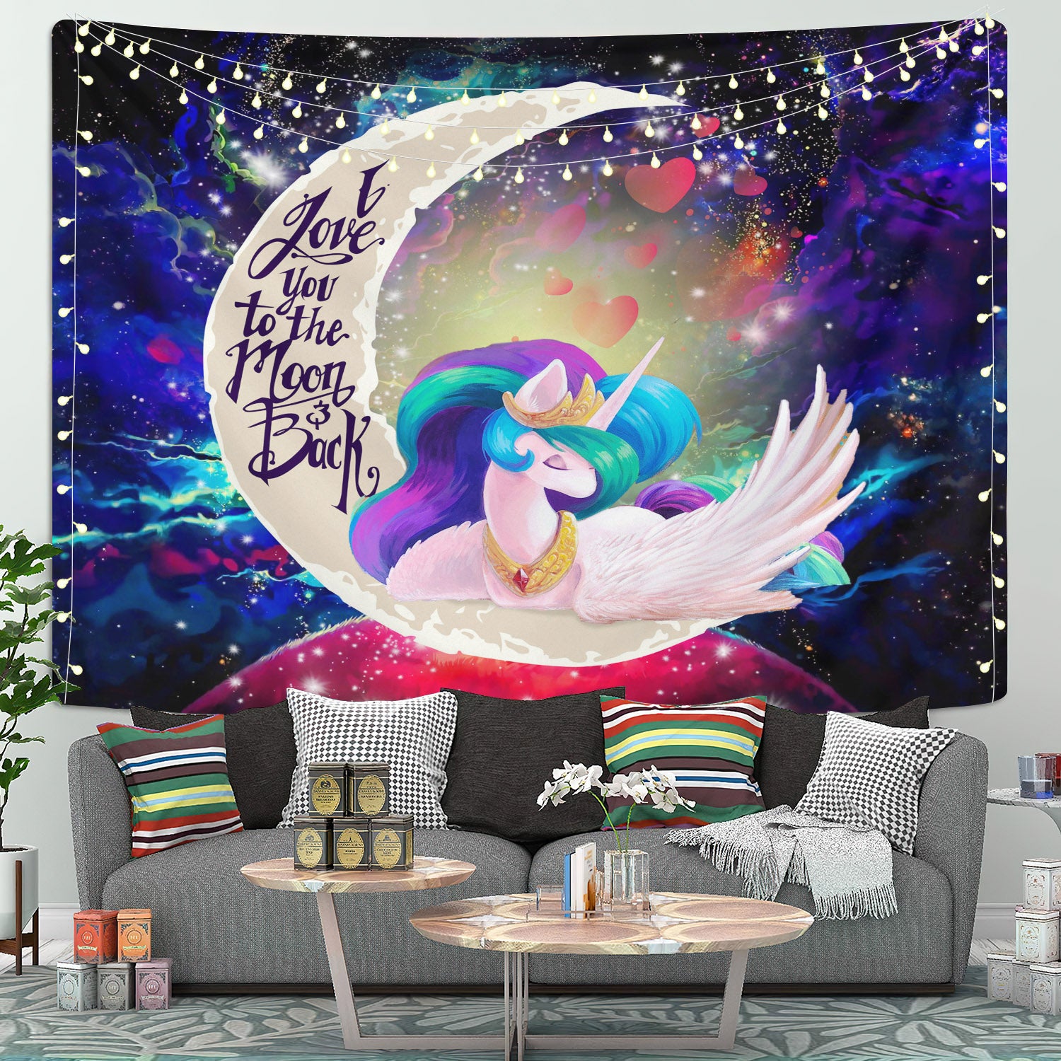 Beauty Unicorn Love You To The Moon Galaxy Tapestry Room Decor Nearkii