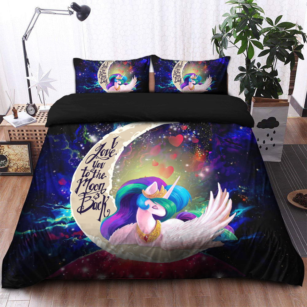 Beauty Unicorn Love You To The Moon Galaxy Bedding Set Duvet Cover And 2 Pillowcases Nearkii