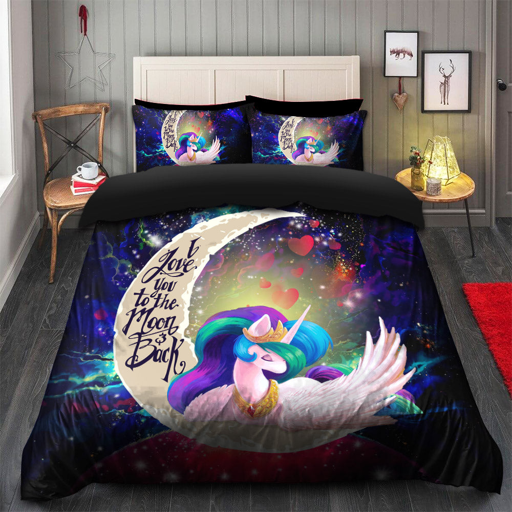 Beauty Unicorn Love You To The Moon Galaxy Bedding Set Duvet Cover And 2 Pillowcases Nearkii