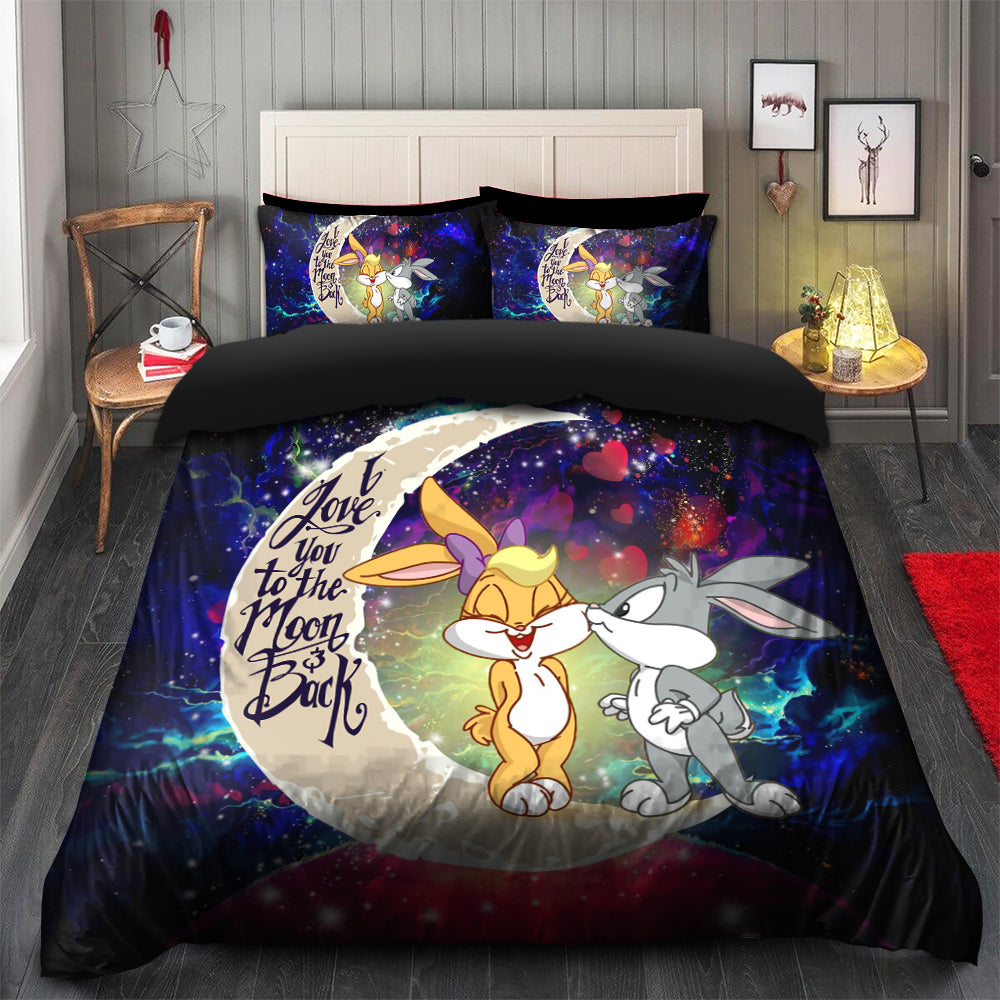 Bunny Couple Love You To The Moon Galaxy Bedding Set Duvet Cover And 2 Pillowcases Nearkii