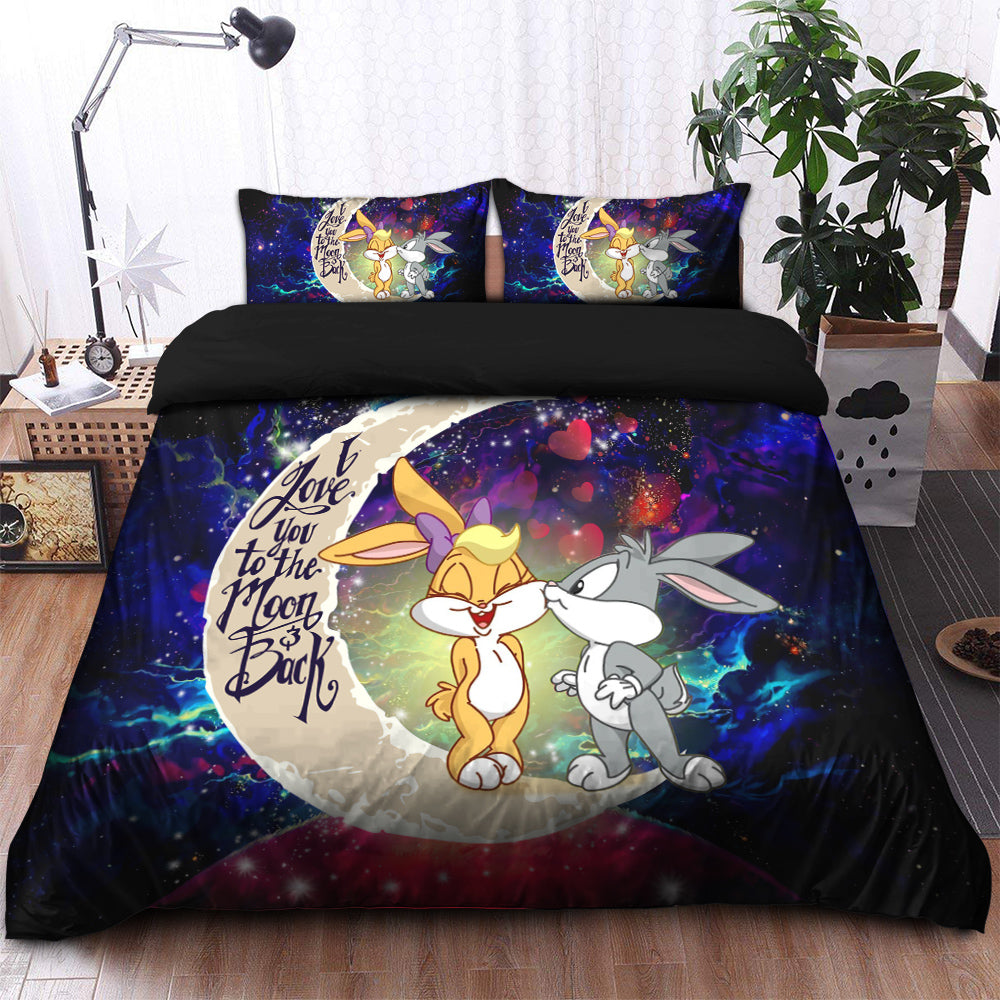 Bunny Couple Love You To The Moon Galaxy Bedding Set Duvet Cover And 2 Pillowcases Nearkii