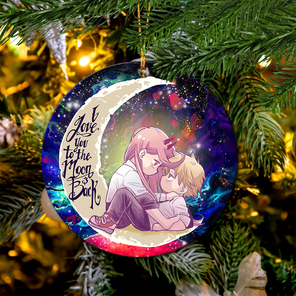 Chainsaw Man Denji x Power Love You To The Moon Galaxy Mica Circle Ornament Perfect Gift For Holiday Nearkii