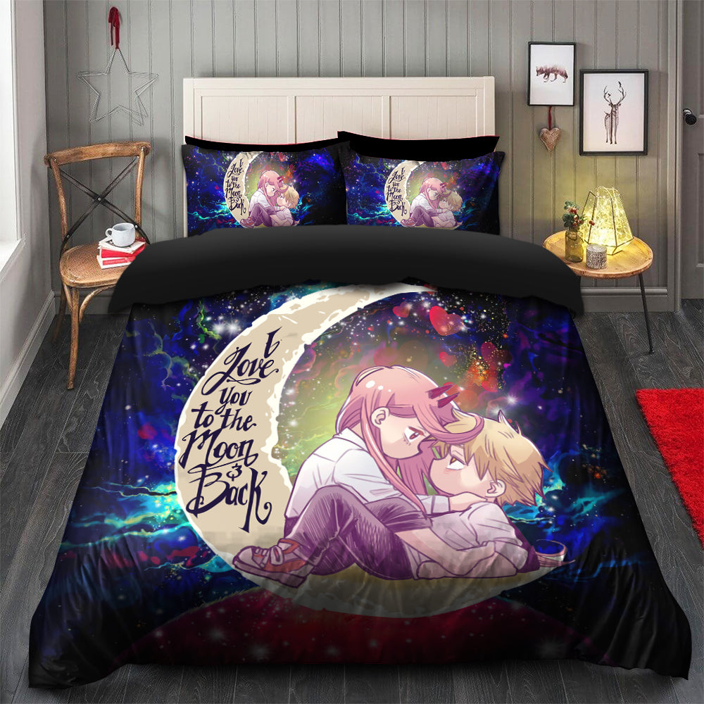 Chainsaw Man Denji x Power Love You To The Moon Galaxy Bedding Set Duvet Cover And 2 Pillowcases Nearkii