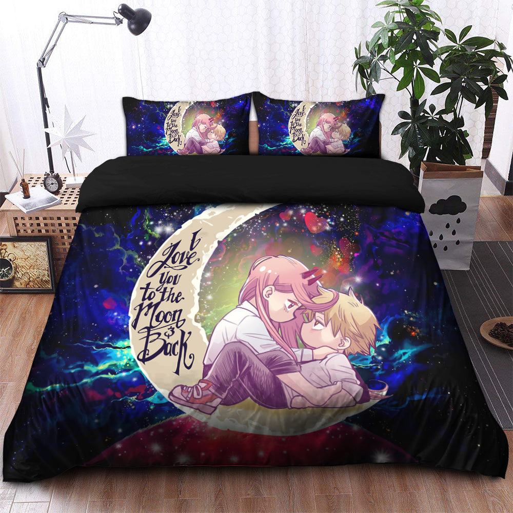 Chainsaw Man Denji x Power Love You To The Moon Galaxy Bedding Set Duvet Cover And 2 Pillowcases Nearkii