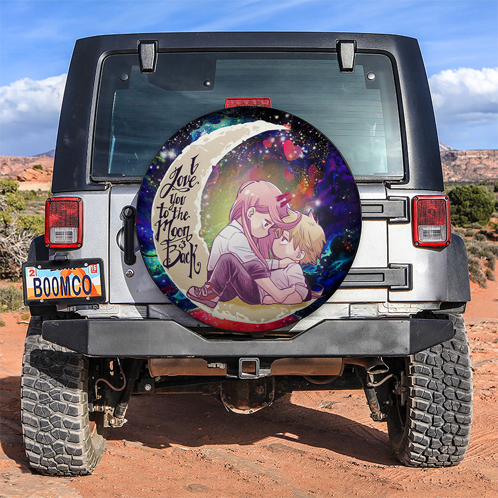 Chainsaw Man Denji x Power Love You To The Moon Galaxy Car Spare Tire Covers Gift For Campers Nearkii