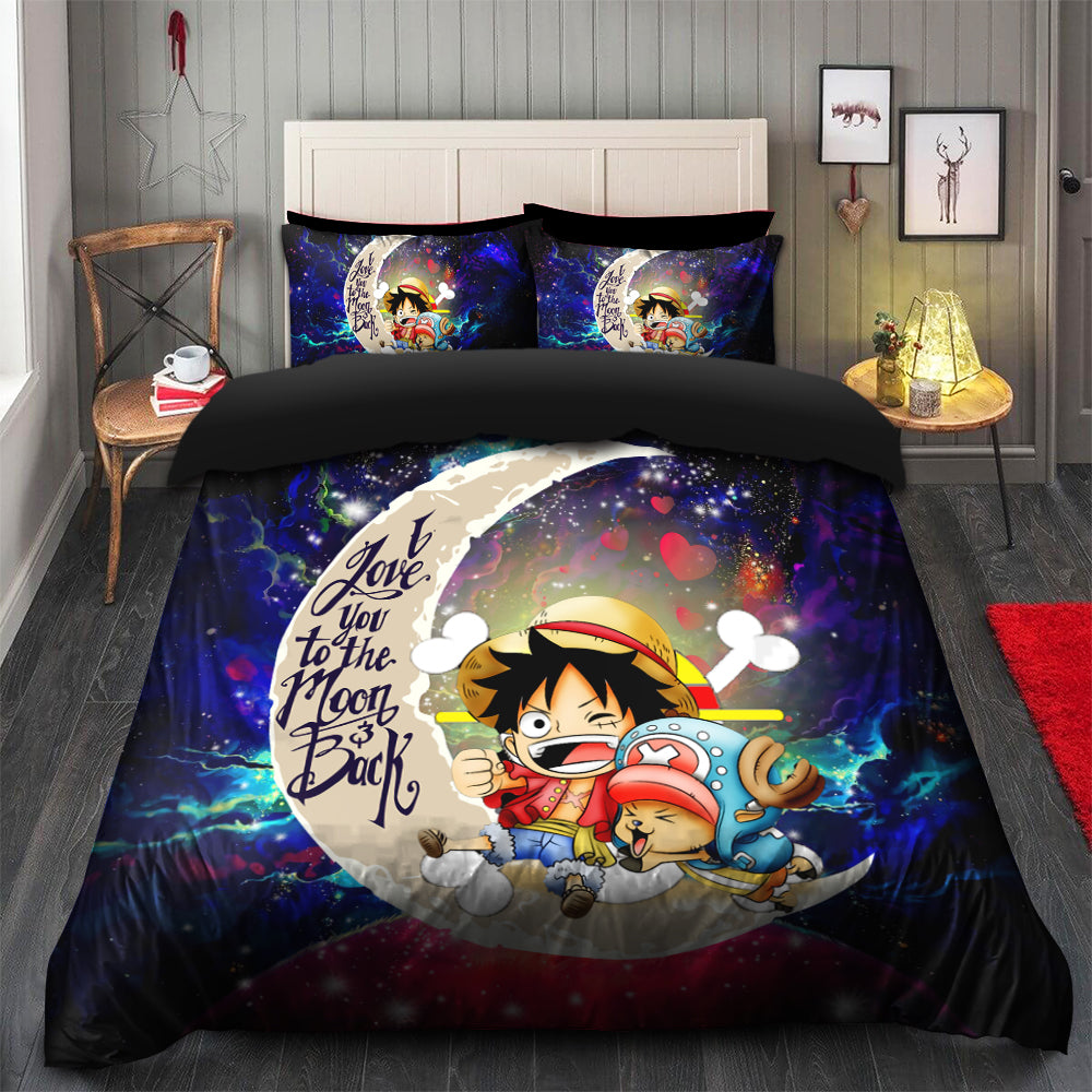 Chibi Luffy And Chopper One Piece Anime Love You To The Moon Galaxy Bedding Set Duvet Cover And 2 Pillowcases Nearkii
