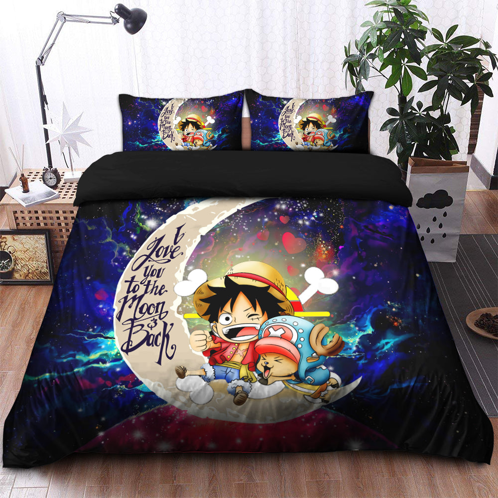 Chibi Luffy And Chopper One Piece Anime Love You To The Moon Galaxy Bedding Set Duvet Cover And 2 Pillowcases Nearkii