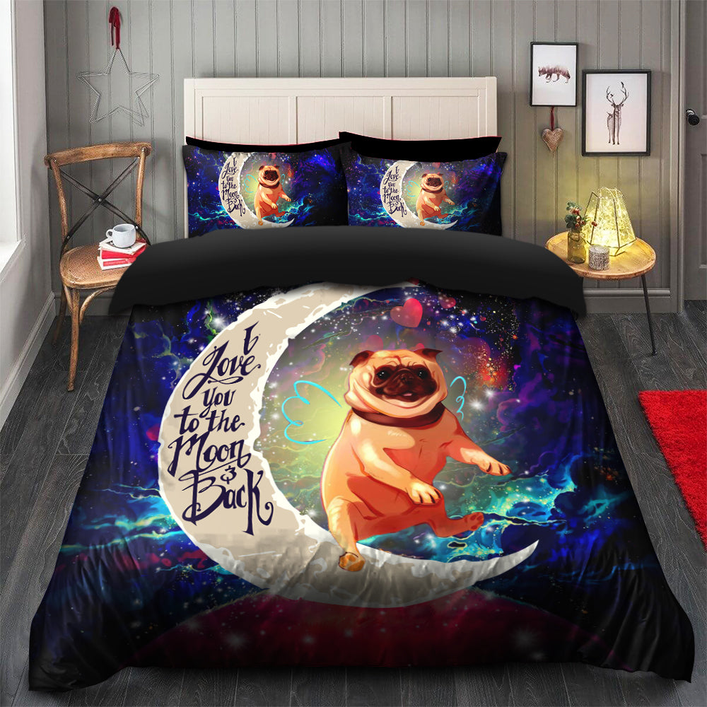 Cute Bull Dog Love You To The Moon Galaxy Bedding Set Duvet Cover And 2 Pillowcases Nearkii