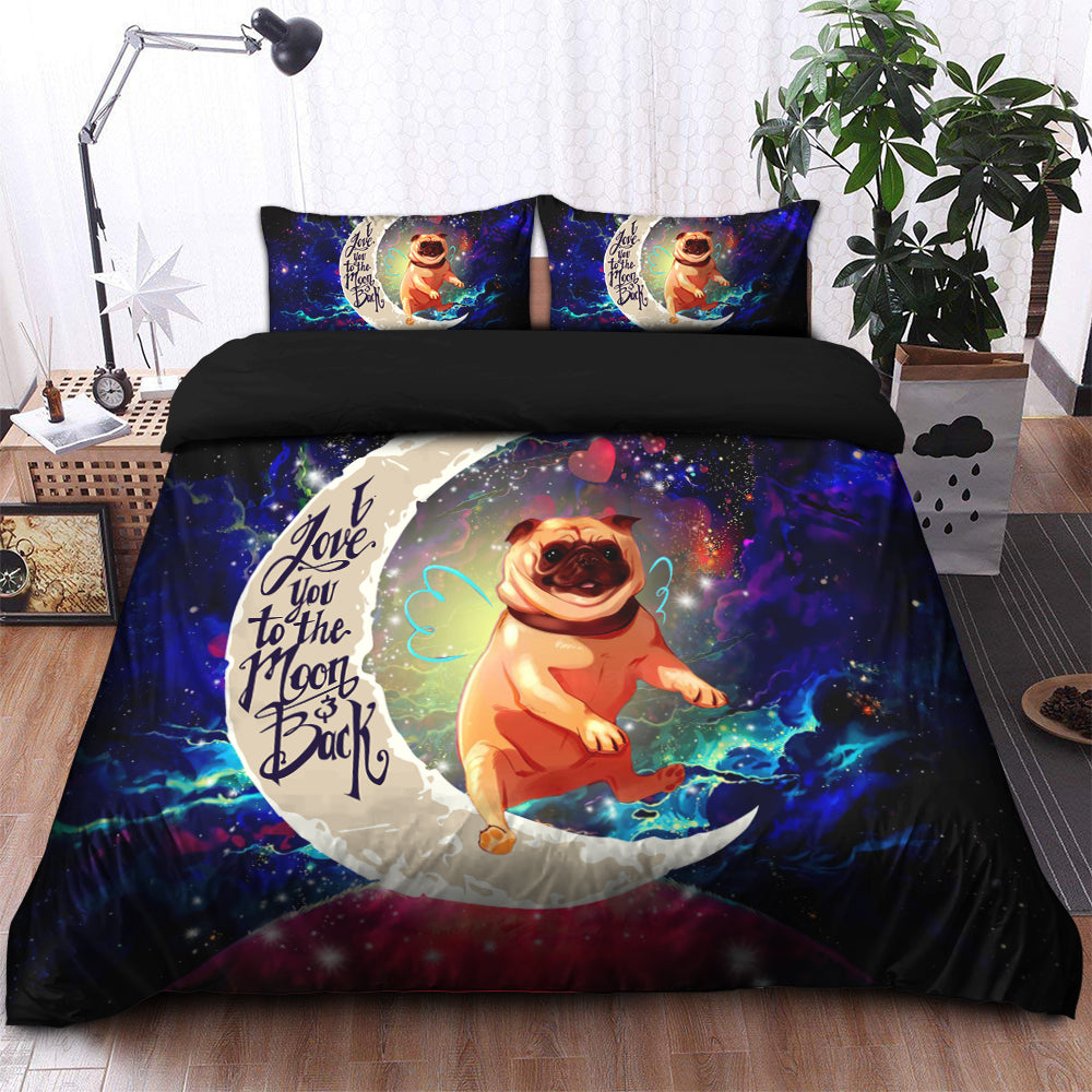 Cute Bull Dog Love You To The Moon Galaxy Bedding Set Duvet Cover And 2 Pillowcases Nearkii