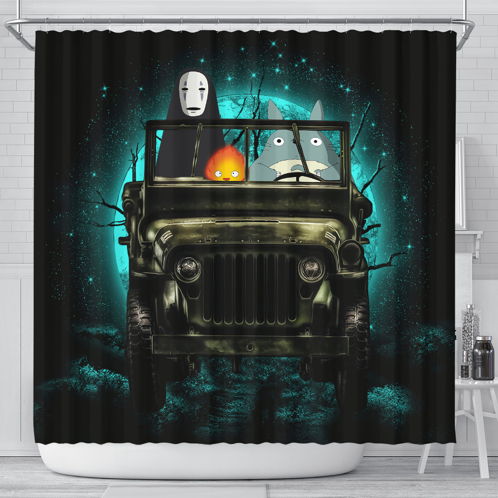 Totoro No Face Ghibli Ride Jeep Halloween Funny Anime Shower Curtain Nearkii