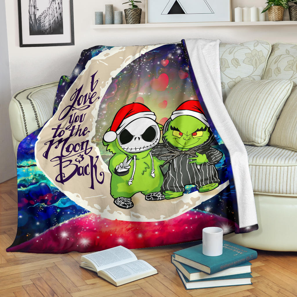 Grinch And Jack Nightmare Before Christmas Love You To The Moon Galaxy Blanket Nearkii