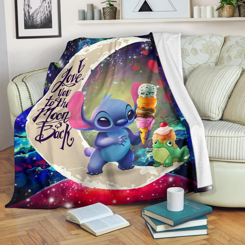 Cute Stitch Frog Icecream Love You To The Moon Galaxy Blanket