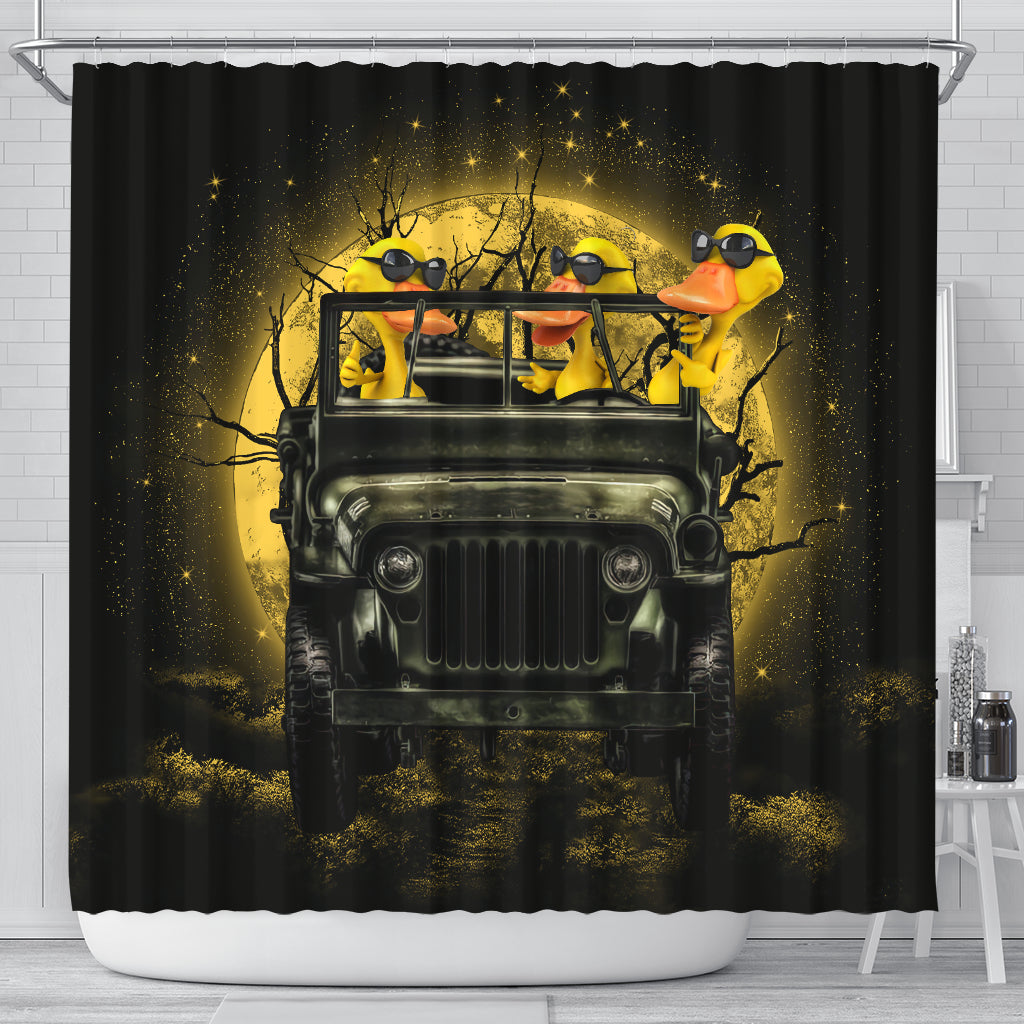 Funny Ducks Drive Jeep Moonlight Halloween Shower Curtain Nearkii