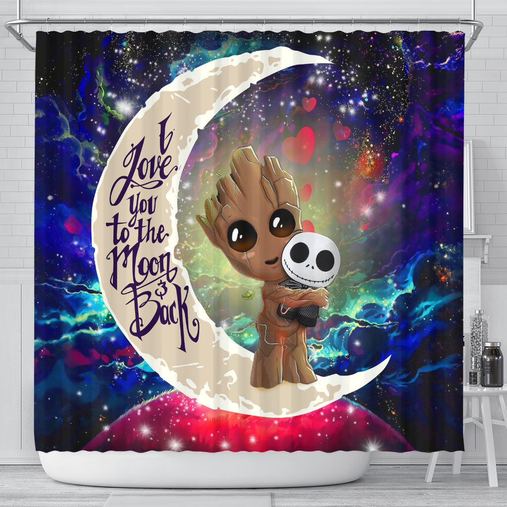 Groot Hold Jack Skelington Love You To The Moon Galaxy Shower Curtain Nearkii
