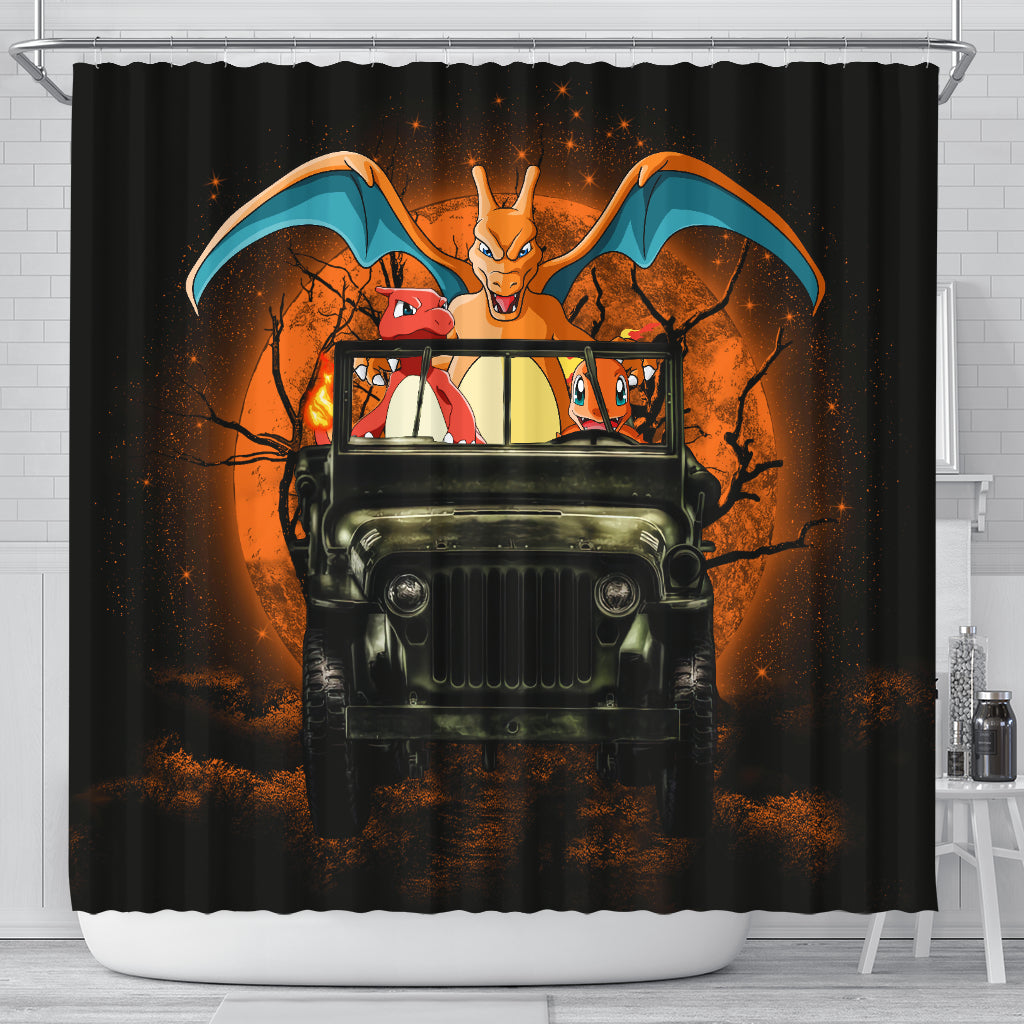 Charizard Charmender Drive Jeep Moonlight Halloween Funny Shower Curtain Nearkii