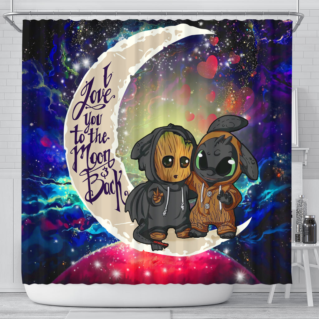 Groot And Toothless Love You To The Moon Galaxy Shower Curtain Nearkii
