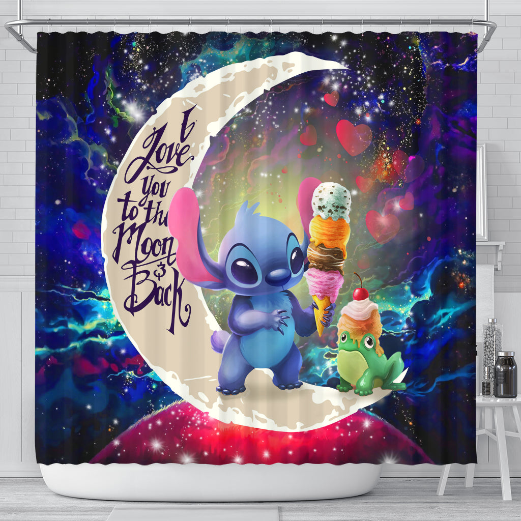 Cute Stitch Frog Icecream Love You To The Moon Galaxy Shower Curtain Nearkii
