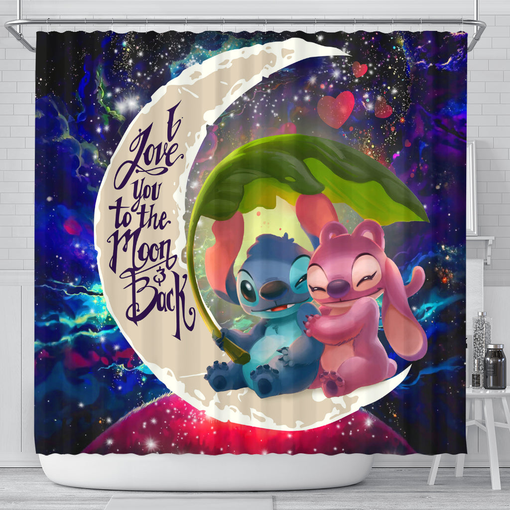 Stitch Angel Love You To The Moon Galaxy Shower Curtain Nearkii