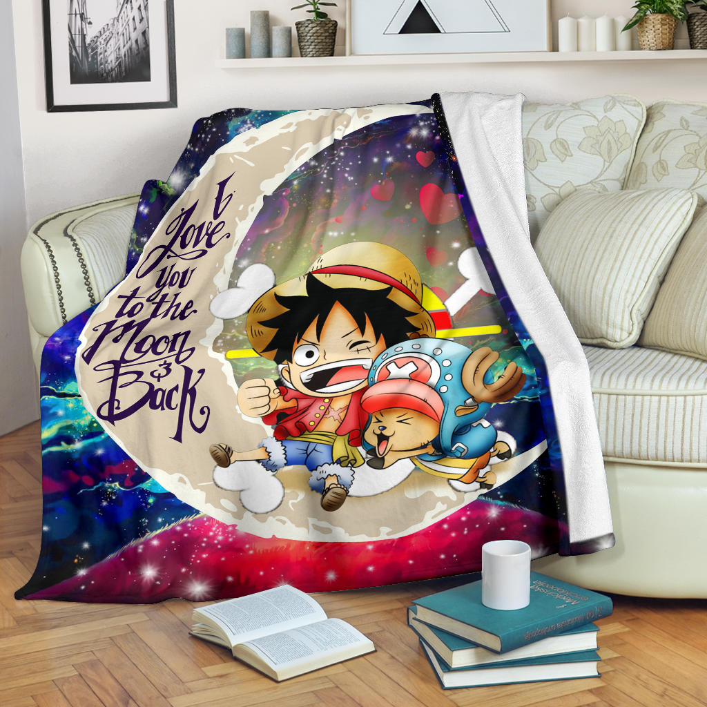 Chibi Luffy And Chopper One Piece Anime Love You To The Moon Galaxy Blanket