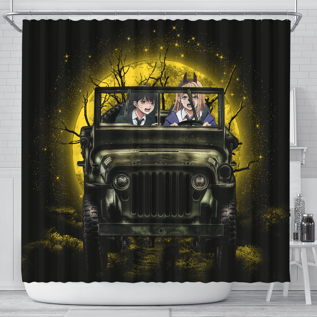 Chainsaw Man Anime Funny Halloween Moonlight Shower Curtain Nearkii