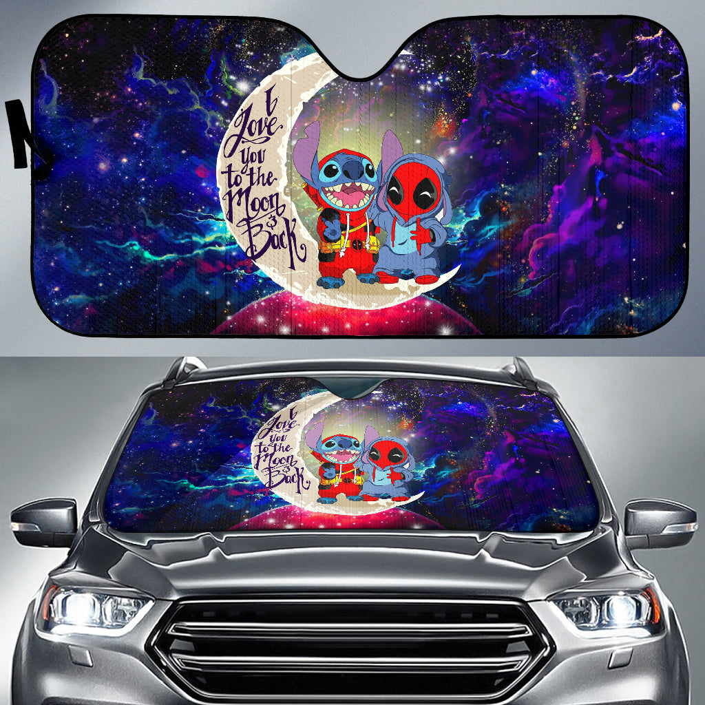 Cute Deadpool And Stitch Love You To The Moon Galaxy Car Auto Sunshades Nearkii