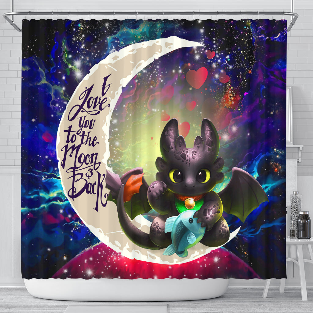 Toothless With Fish Love You To The Moon Galaxy Shower Curtain Nearkii