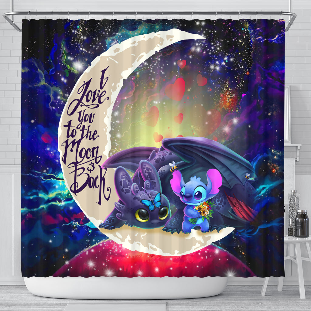 Stitch And Toothless Love You To The Moon Galaxy Shower Curtain Nearkii